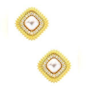 14K Gold and Pearl Stud Statement Earrings